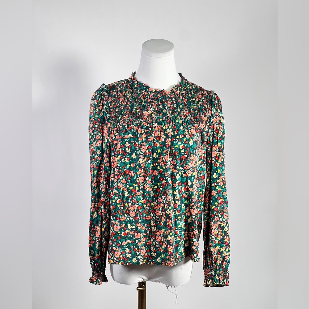 J Crew Smocked ruffleneck top size XS